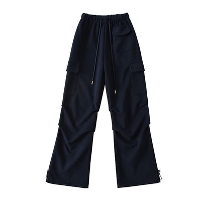 Drawstring Waist Plain Loose Fit Cargo Sweatpants