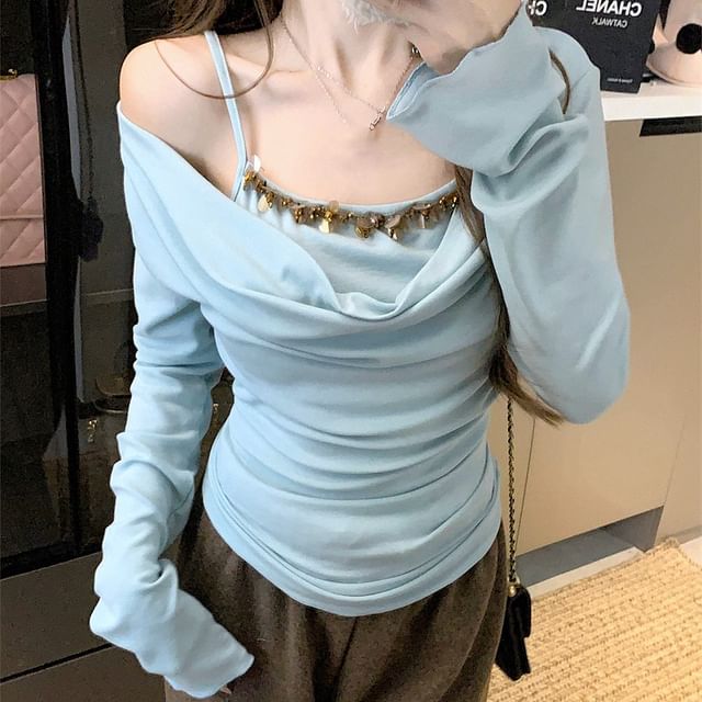 Top Sleeve Piece Off Shoulder Mock Long Two