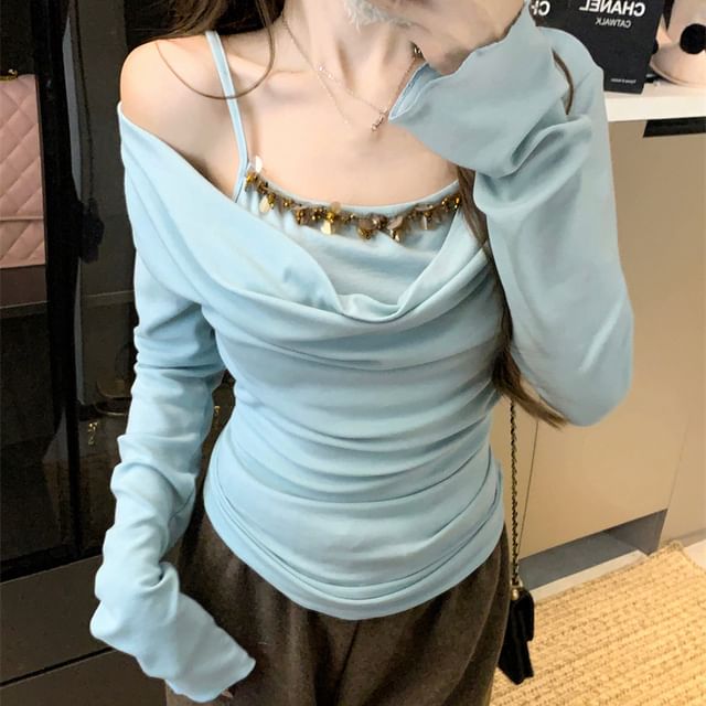 Top Sleeve Piece Off Shoulder Mock Long Two