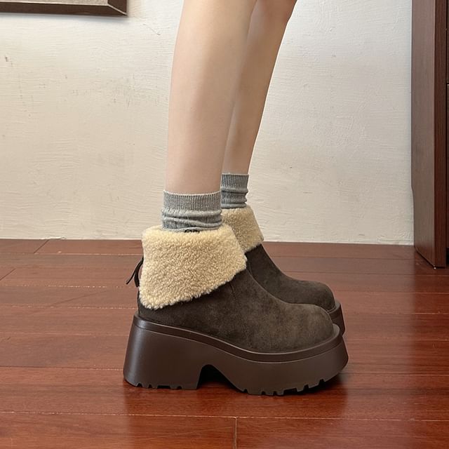 Platform Plain Fleece Lined Ankle Boots