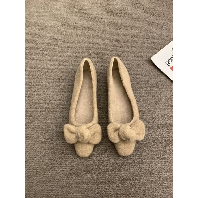 Square Toe Bow Wool Flats