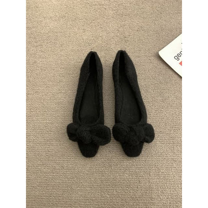 Square Toe Bow Wool Flats