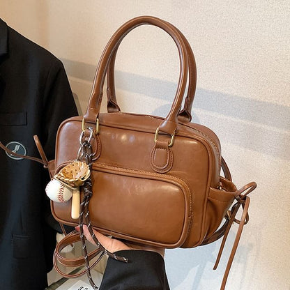 Plain Bow Accent Faux Leather Backpack / Bag Charm / Set