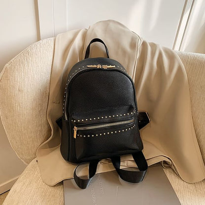 Plain Studded Faux Leather Backpack