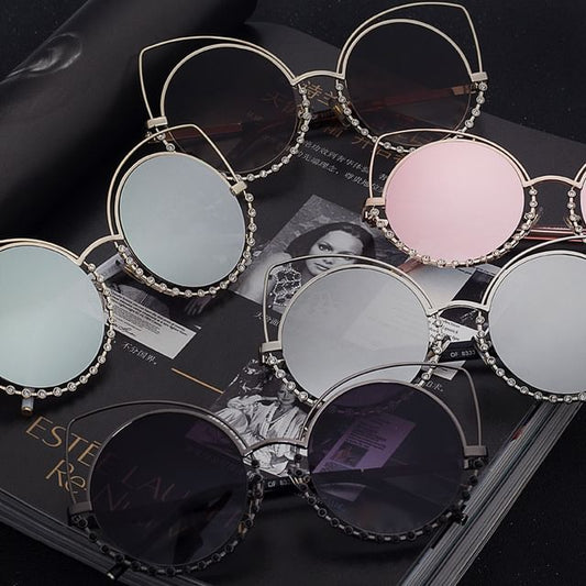 Rhinestone Cat Eye Metal Frame Sunglasses