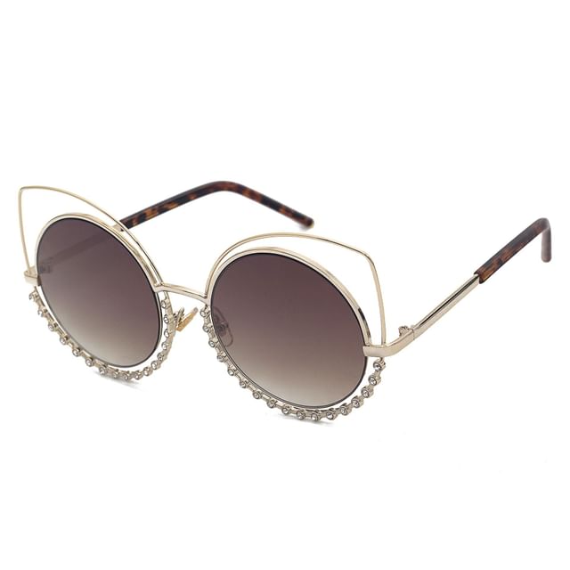 Rhinestone Cat Eye Metal Frame Sunglasses