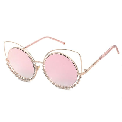 Rhinestone Cat Eye Metal Frame Sunglasses