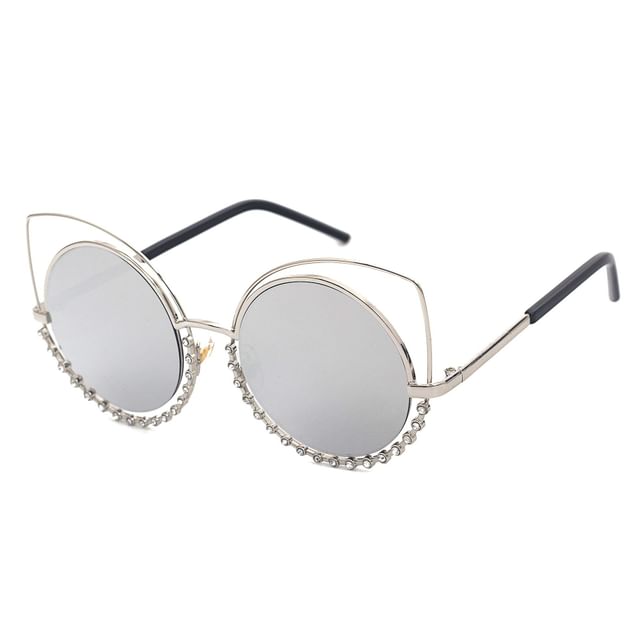 Rhinestone Cat Eye Metal Frame Sunglasses