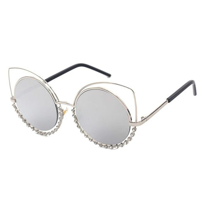 Rhinestone Cat Eye Metal Frame Sunglasses