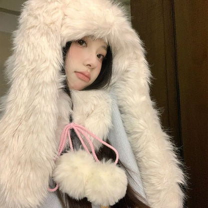 Rabbit Ear Pom Pom Trapper Hat