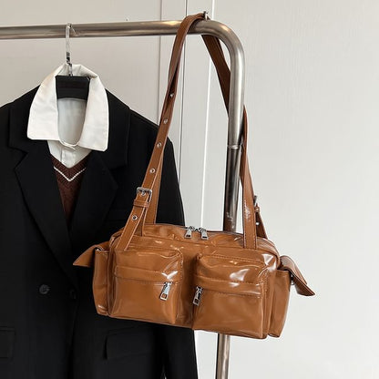 Leather Shoulder Multi-Pocket Faux Bag
