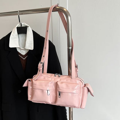 Leather Shoulder Multi-Pocket Faux Bag