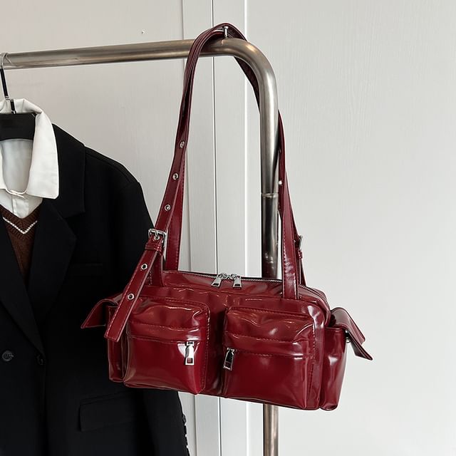 Leather Shoulder Multi-Pocket Faux Bag