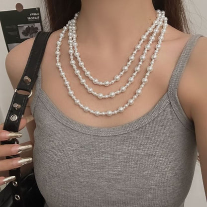 Faux Pearl Beaded Layered Necklace