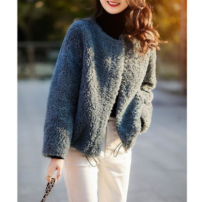 Round Neck Plain Teddy Jacket