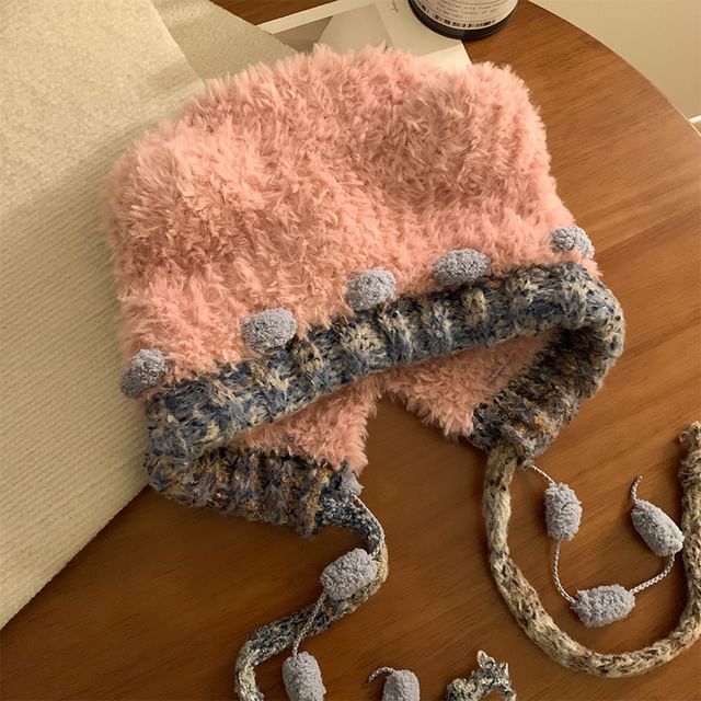 Bear Ear Panel Fluffy Knit Hat