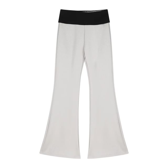 Plain Drawstring Crop Zip Hoodie / High Rise Two Tone Bootcut Sweatpants