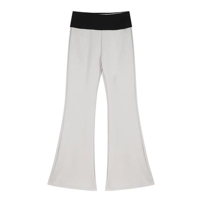 Plain Drawstring Crop Zip Hoodie / High Rise Two Tone Bootcut Sweatpants