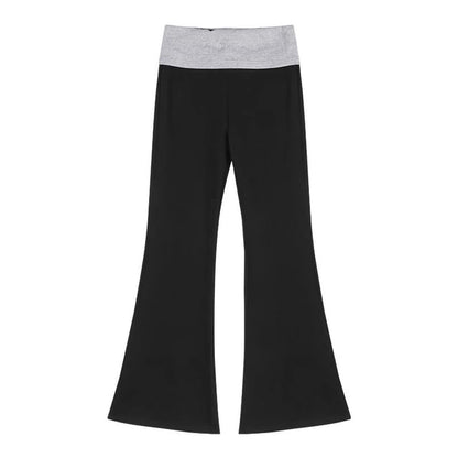 Plain Drawstring Crop Zip Hoodie / High Rise Two Tone Bootcut Sweatpants