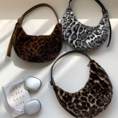 Leopard Print Fluffy Shoulder Bag