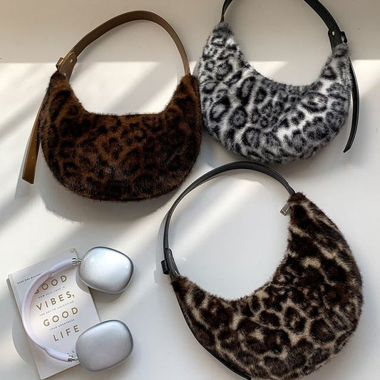 Leopard Print Fluffy Shoulder Bag