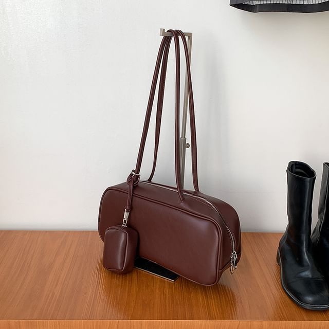 Set: Faux Leather Shoulder Bag + Coin Purse