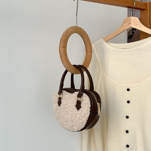 Heart Faux Shearling Crossbody Bag
