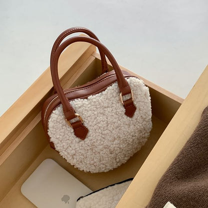 Heart Faux Shearling Crossbody Bag