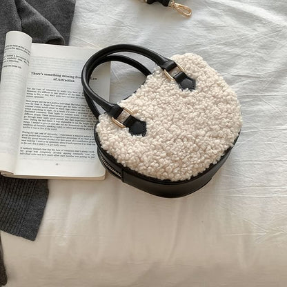 Heart Faux Shearling Crossbody Bag