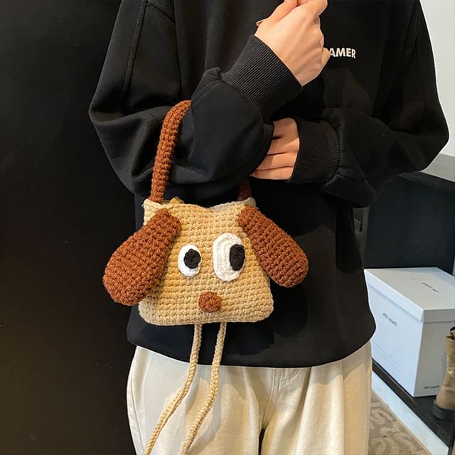 Dog Top Handle Knit Crossbody Bag