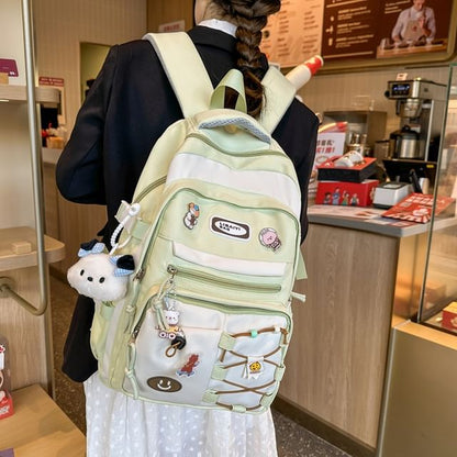 Two Tone Applique Nylon Laptop Backpack / Bag Charm / Badge / Set