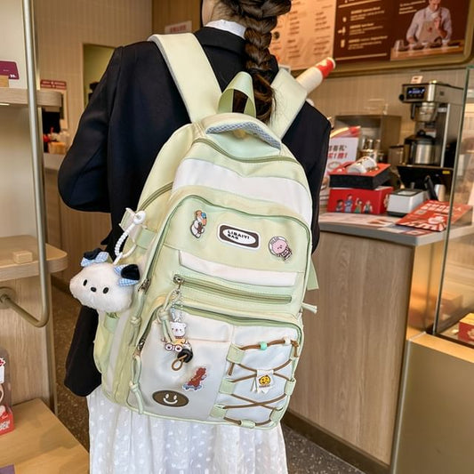 Two Tone Applique Nylon Laptop Backpack / Bag Charm / Badge / Set