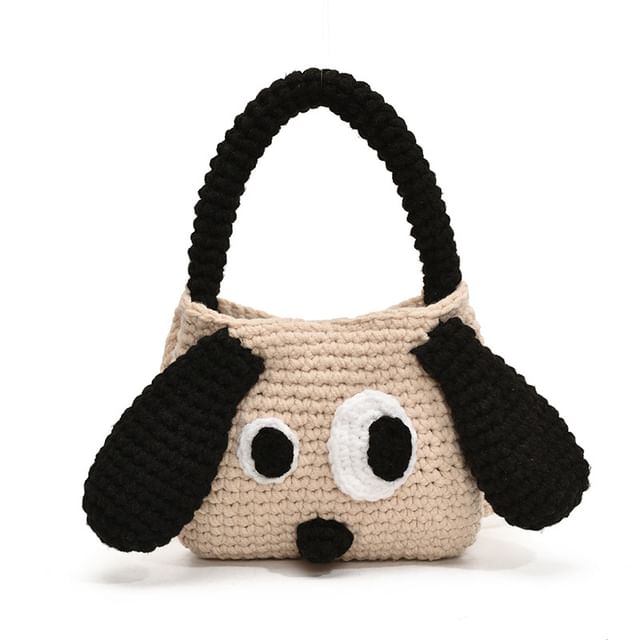 Dog Top Handle Knit Crossbody Bag