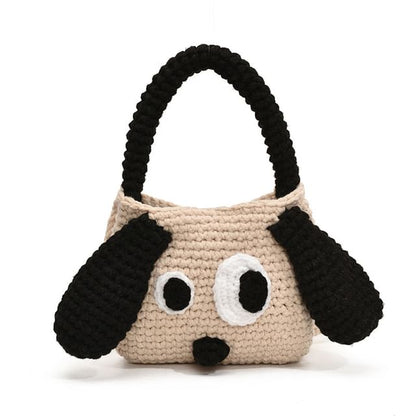 Dog Top Handle Knit Crossbody Bag