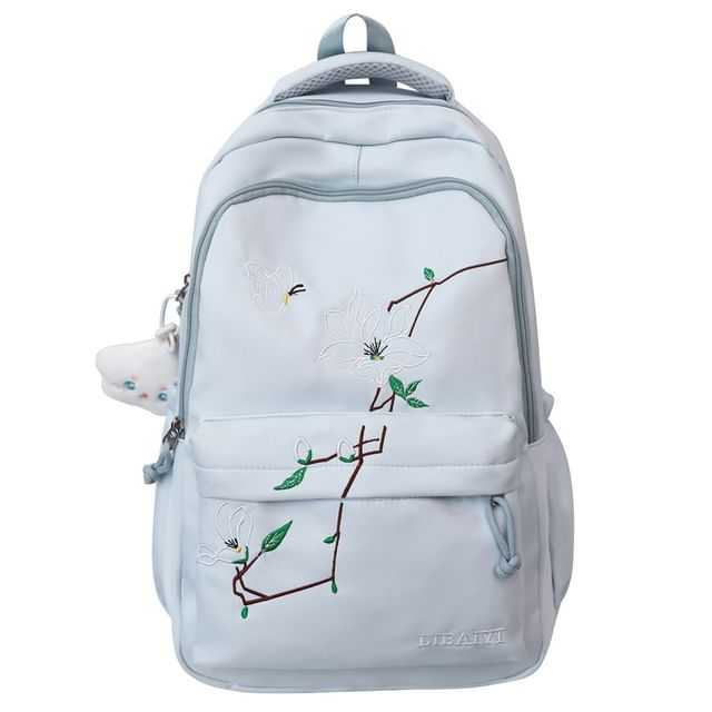 Floral Embroidered Nylon Laptop Backpack / Bag Charm / Set