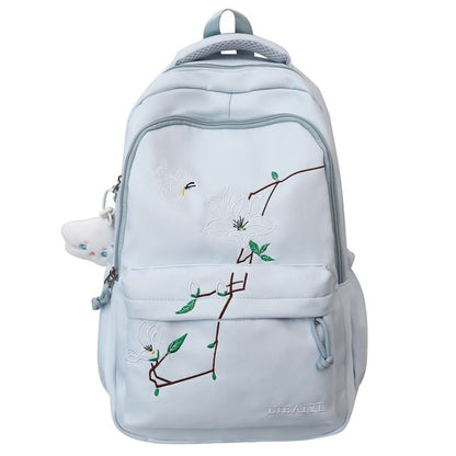 Floral Embroidered Nylon Laptop Backpack / Bag Charm / Set