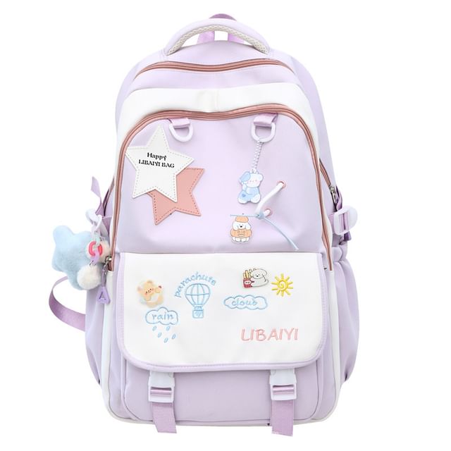 Star Applique Embroidered Nylon Laptop Backpack / Tote Bag / Bag Charm / Badge / Set