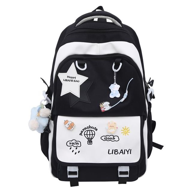Star Applique Embroidered Nylon Laptop Backpack / Tote Bag / Bag Charm / Badge / Set