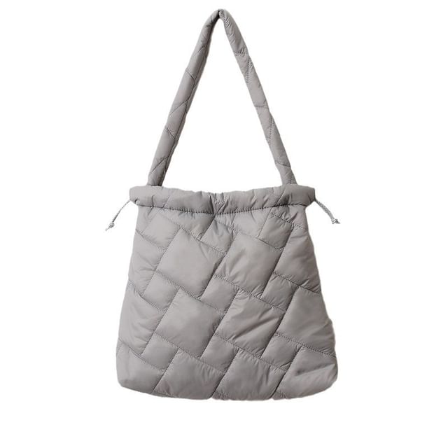 Plain Drawstring Quilted Tote Bag