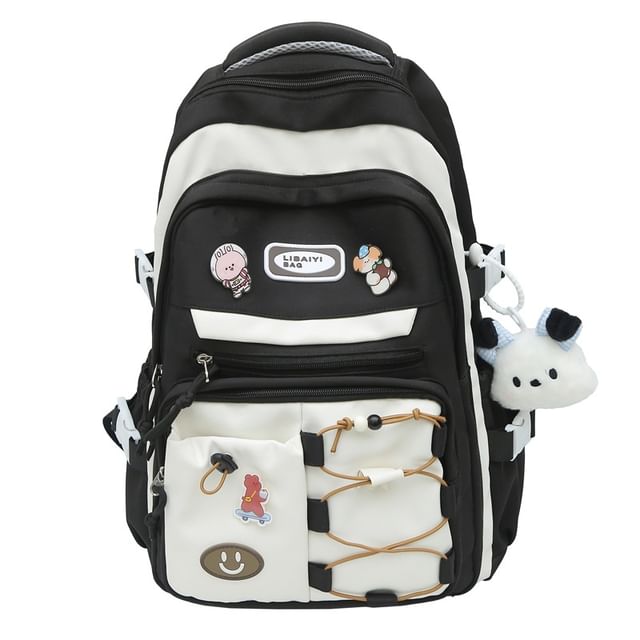 Two Tone Applique Nylon Laptop Backpack / Bag Charm / Badge / Set