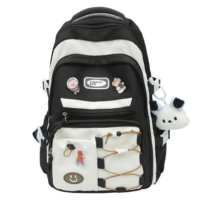 Two Tone Applique Nylon Laptop Backpack / Bag Charm / Badge / Set