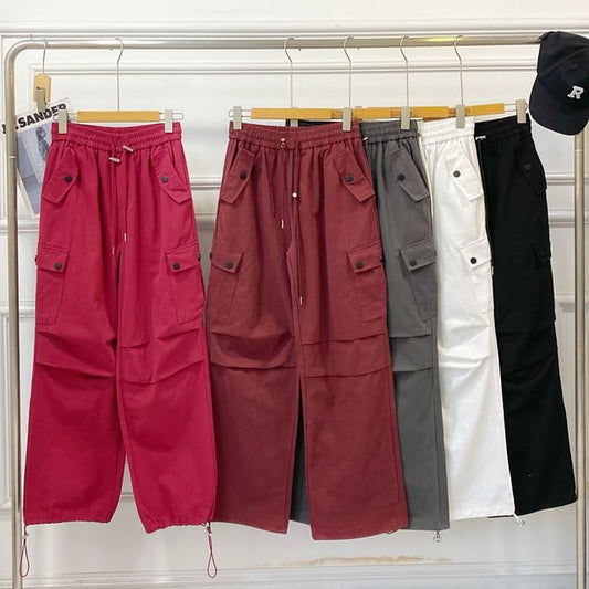 High Waist Plain Wide Leg Cargo Pants