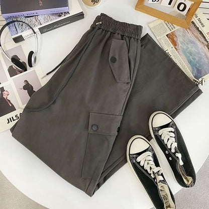 High Waist Plain Wide Leg Cargo Pants