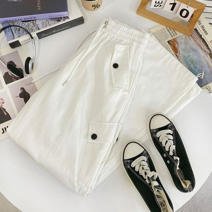 High Waist Plain Wide Leg Cargo Pants