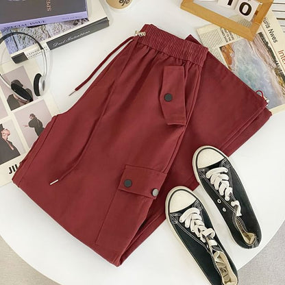 High Waist Plain Wide Leg Cargo Pants