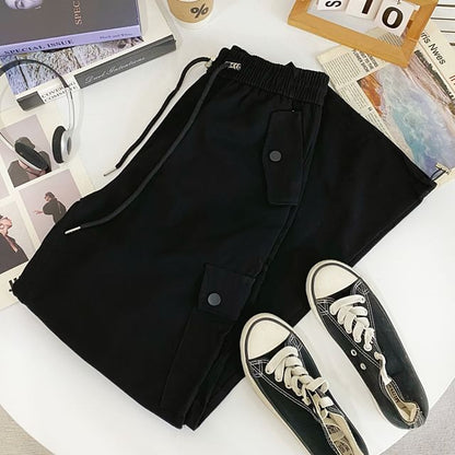High Waist Plain Wide Leg Cargo Pants
