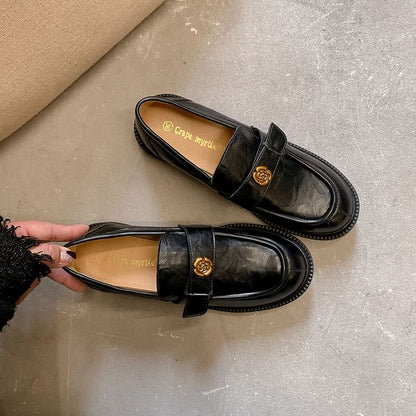Platform Floral Accent Faux Leather Loafers