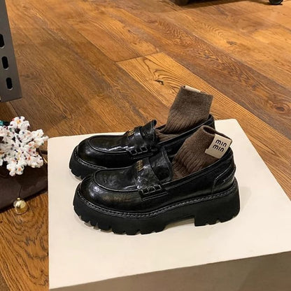 Platform Plain Faux Leather Penny Loafers