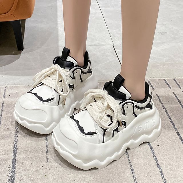 Lettering Lace-Up Platform Sneakers
