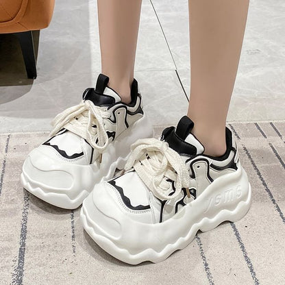 Lettering Lace-Up Platform Sneakers